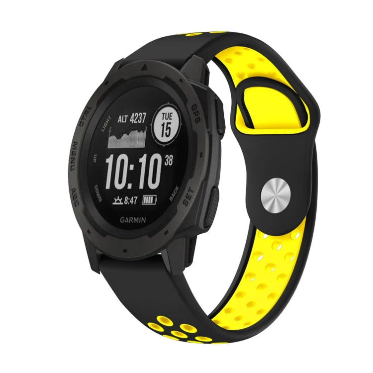 For Garmin Instinct 22mm Sports Breathable Silicone Watch Band(Black+Yellow) -  by PMC Jewellery | Online Shopping South Africa | PMC Jewellery