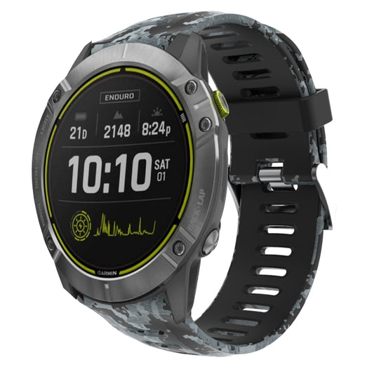 For Garmin Enduro 26mm Camouflage Printed Silicone Watch Band(Black+Digital  Camouflage) -  by PMC Jewellery | Online Shopping South Africa | PMC Jewellery