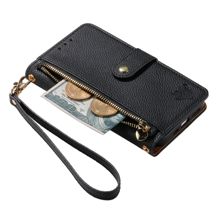 For iPhone 14 Plus Love Zipper Lanyard Leather Phone Case(Black) - free shipping - PMC TechLife - Order now!