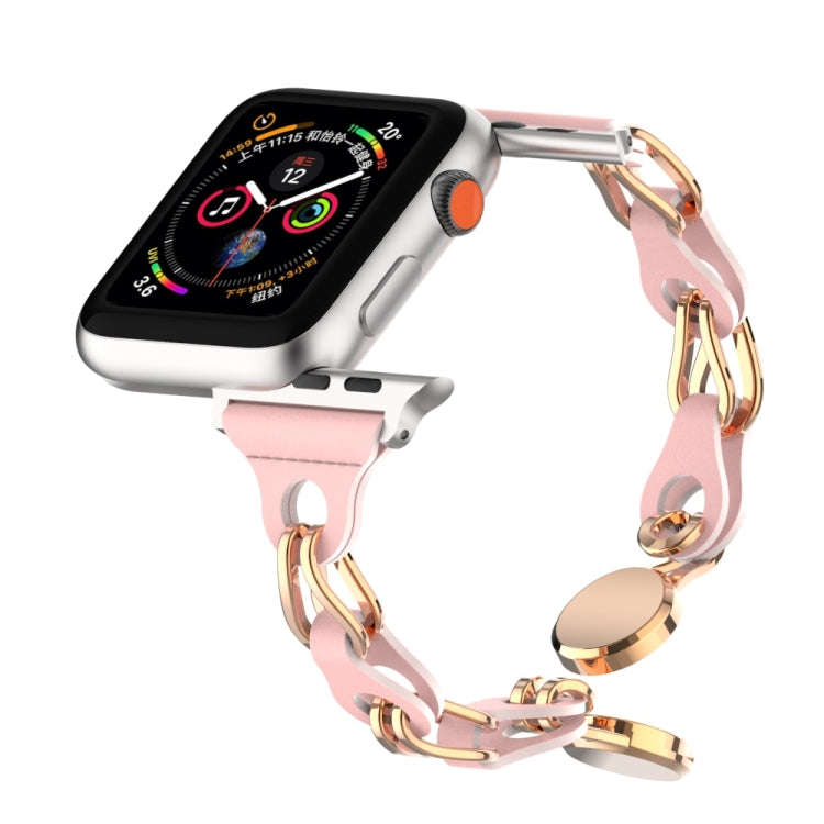 For Apple Watch 4 44mm Hollow Leather Chain Magnetic Buckle Watch Band(Pink) - Watch Bands by PMC Jewellery | Online Shopping South Africa | PMC Jewellery