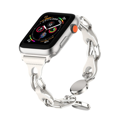 For Apple Watch 8 45mm Hollow Leather Chain Magnetic Buckle Watch Band(White) - Watch Bands by PMC Jewellery | Online Shopping South Africa | PMC Jewellery