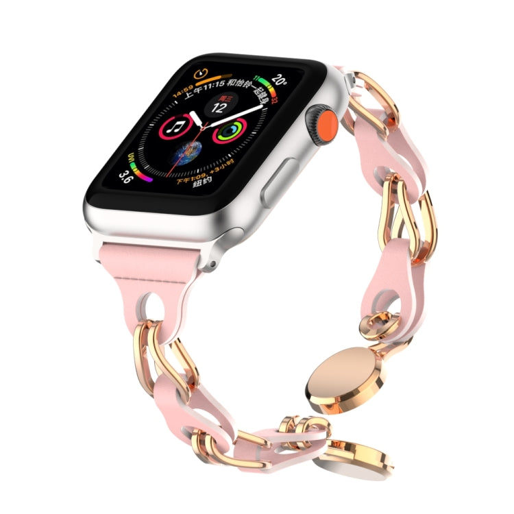 For Apple Watch 8 45mm Hollow Leather Chain Magnetic Buckle Watch Band(Pink) - Watch Bands by PMC Jewellery | Online Shopping South Africa | PMC Jewellery