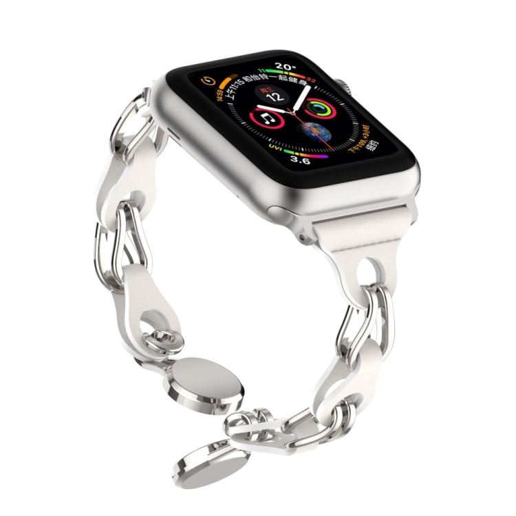 For Apple Watch 8 41mm Hollow Leather Chain Magnetic Buckle Watch Band(White) - Watch Bands by PMC Jewellery | Online Shopping South Africa | PMC Jewellery