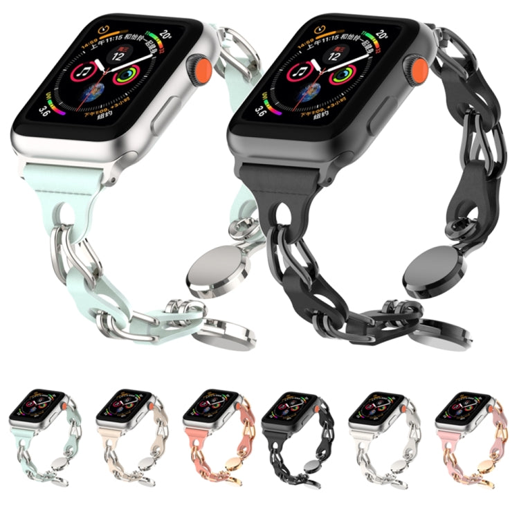 For Apple Watch 3 42mm Hollow Leather Chain Magnetic Buckle Watch Band(Black) - Watch Bands by PMC Jewellery | Online Shopping South Africa | PMC Jewellery