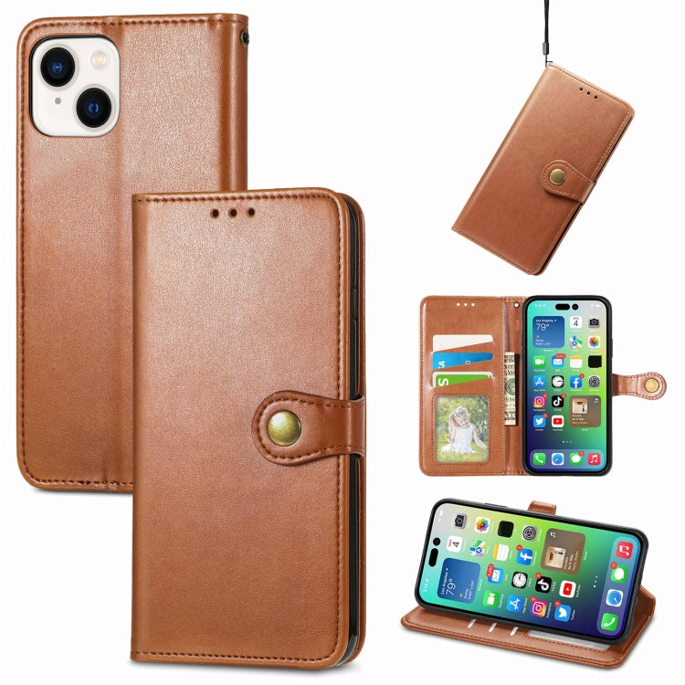 For iPhone 15 Retro Solid Color Buckle Leather Phone Case(Brown) - iPhone 15 Cases by PMC Jewellery | Online Shopping South Africa | PMC Jewellery