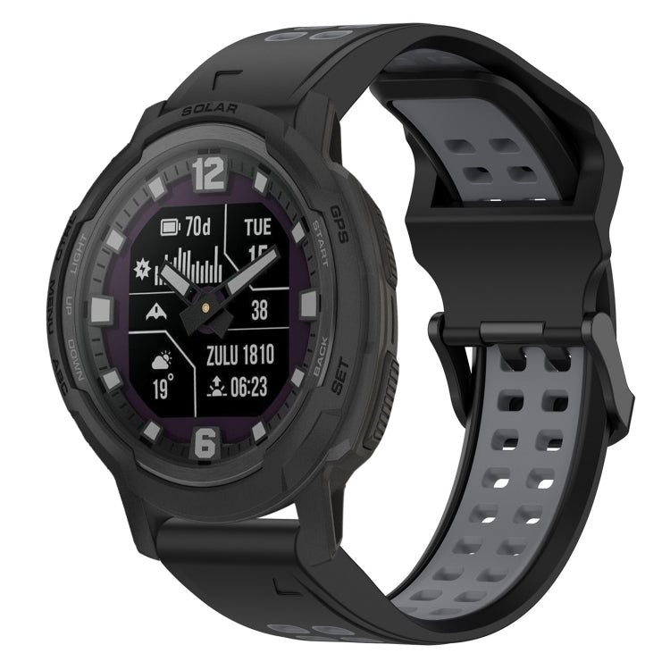 For Garmin Instinct Crossover Solar 22mm Two-Color Reverse Buckle Silicone Watch Band(Black+Grey) - Watch Bands by PMC TechLife | Online Shopping South Africa | PMC TechLife