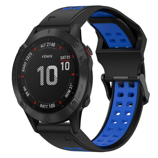 For Garmin Fenix 6 Pro 22mm Two-Color Reverse Buckle Silicone Watch Band(Black+Blue) - Watch Bands by PMC Jewellery | Online Shopping South Africa | PMC Jewellery