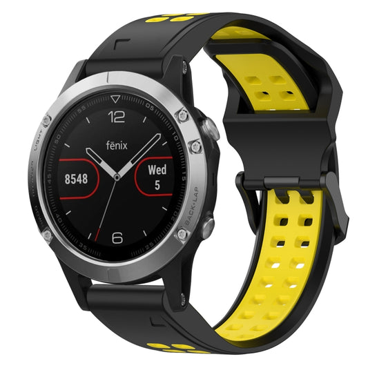 For Garmin Fenix 5 22mm Two-Color Reverse Buckle Silicone Watch Band(Black+Yellow) - Watch Bands by PMC Jewellery | Online Shopping South Africa | PMC Jewellery