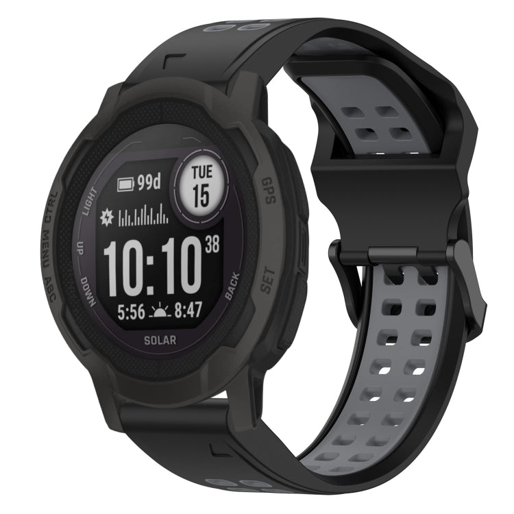 For Garmin Instinct 2 22mm Two-Color Reverse Buckle Silicone Watch Band(Black+Grey) - Watch Bands by PMC TechLife | Online Shopping South Africa | PMC TechLife