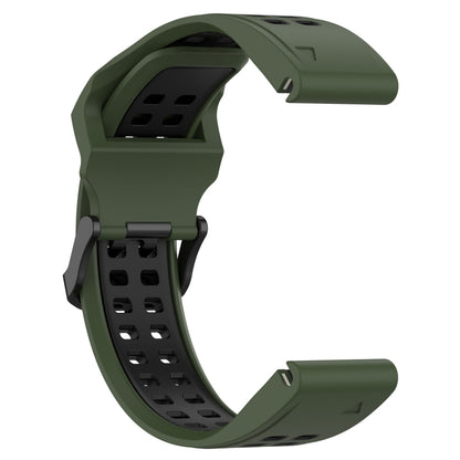 For Garmin Instinct 22mm Two-Color Reverse Buckle Silicone Watch Band(Army Green+Black) - Watch Bands by PMC Jewellery | Online Shopping South Africa | PMC Jewellery