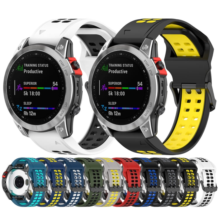 For Garmin Forerunner 955 22mm Two-Color Reverse Buckle Silicone Watch Band(Blue+Yellow) - Watch Bands by PMC Jewellery | Online Shopping South Africa | PMC Jewellery