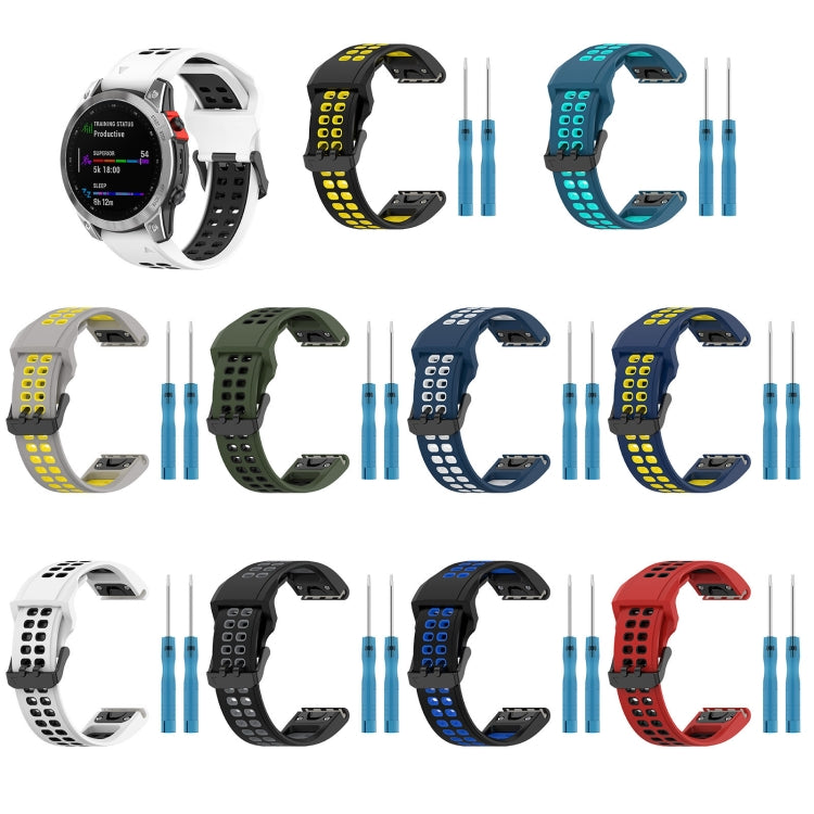 For Garmin Instinct 2 22mm Two-Color Reverse Buckle Silicone Watch Band(Blue+White) - Watch Bands by PMC TechLife | Online Shopping South Africa | PMC TechLife