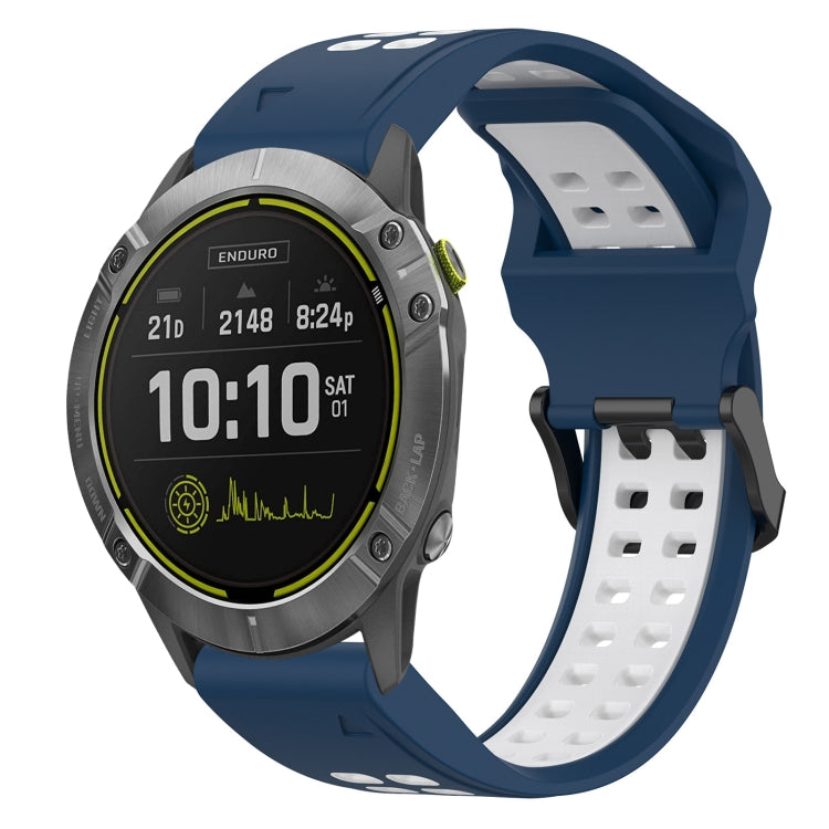 For Garmin Enduro 26mm Two-Color Reverse Buckle Silicone Watch Band(Blue+White) - Watch Bands by PMC TechLife | Online Shopping South Africa | PMC TechLife