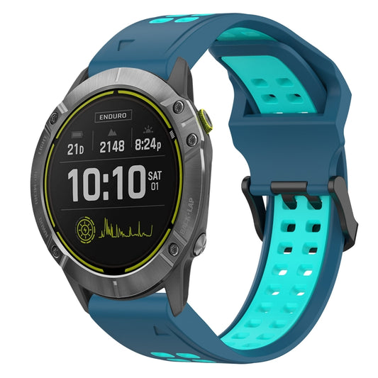 For Garmin Enduro 26mm Two-Color Reverse Buckle Silicone Watch Band(Blue+Teal) - Watch Bands by PMC Jewellery | Online Shopping South Africa | PMC Jewellery