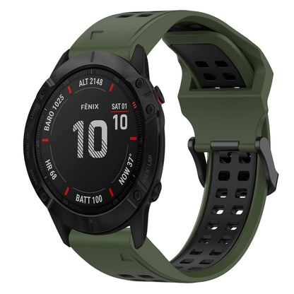 For Garmin Fenix 6X 26mm Two-Color Reverse Buckle Silicone Watch Band(Army Green+Black) - Watch Bands by PMC Jewellery | Online Shopping South Africa | PMC Jewellery