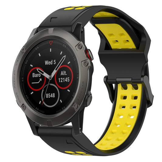 For Garmin Fenix 5X 26mm Two-Color Reverse Buckle Silicone Watch Band(Black+Yellow) - Watch Bands by PMC Jewellery | Online Shopping South Africa | PMC Jewellery