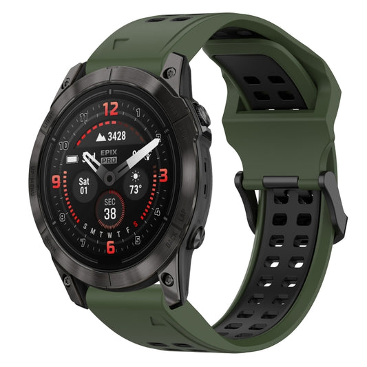 For Garmin Epix Pro 42mm 20mm Two-Color Reverse Buckle Silicone Watch Band(Army Green+Black) - Watch Bands by PMC Jewellery | Online Shopping South Africa | PMC Jewellery