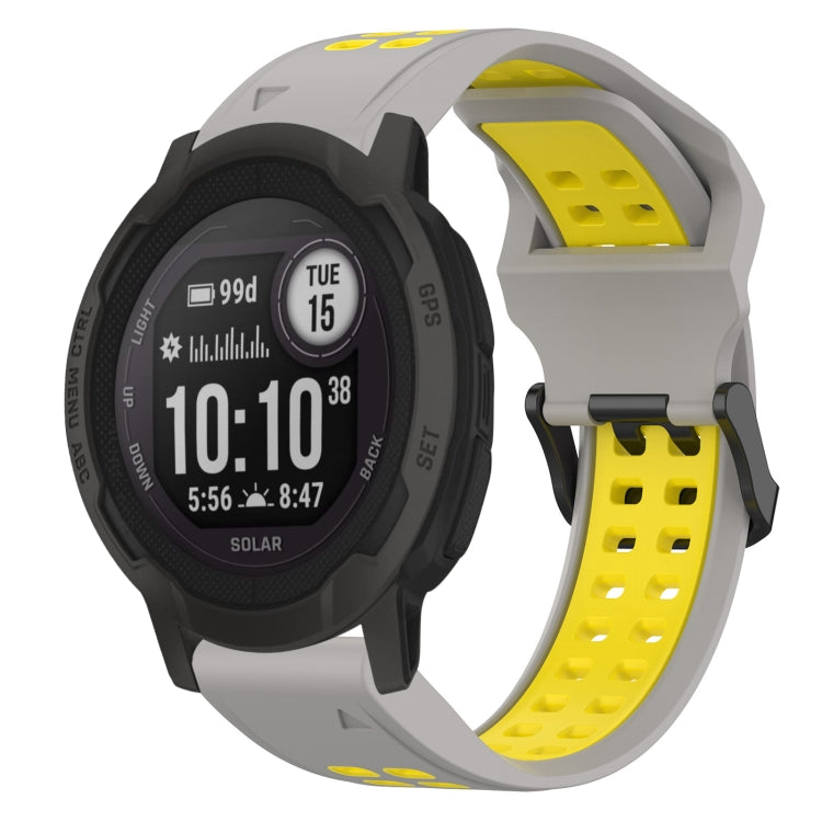 For Garmin Instinct 2S 20mm Two-Color Reverse Buckle Silicone Watch Band(Grey+Yellow) - Watch Bands by PMC TechLife | Online Shopping South Africa | PMC TechLife