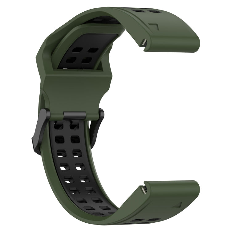 For Garmin Instinct 2S 20mm Two-Color Reverse Buckle Silicone Watch Band(Army Green+Black) - Watch Bands by PMC Jewellery | Online Shopping South Africa | PMC Jewellery