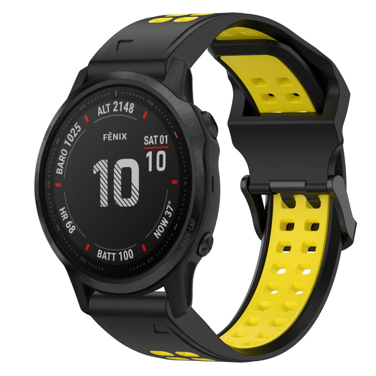 For Garmin Fenix 6S Pro 20mm Two-Color Reverse Buckle Silicone Watch Band(Black+Yellow) - Watch Bands by PMC Jewellery | Online Shopping South Africa | PMC Jewellery