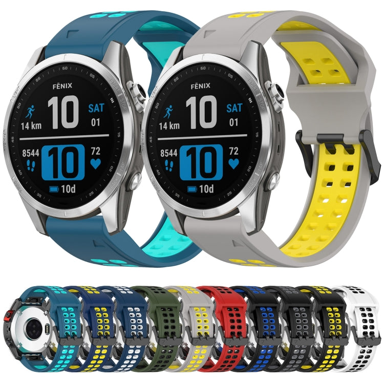 For Garmin Fenix 6S Pro 20mm Two-Color Reverse Buckle Silicone Watch Band(Black+Yellow) - Watch Bands by PMC Jewellery | Online Shopping South Africa | PMC Jewellery