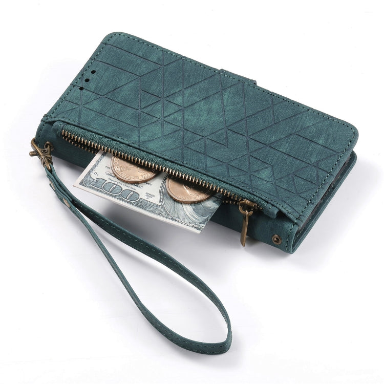 For Google Pixel 6a Geometric Zipper Wallet Side Buckle Leather Phone Case(Green) - Google Cases by PMC TechLife | Online Shopping South Africa | PMC TechLife | Buy Now Pay Later Mobicred