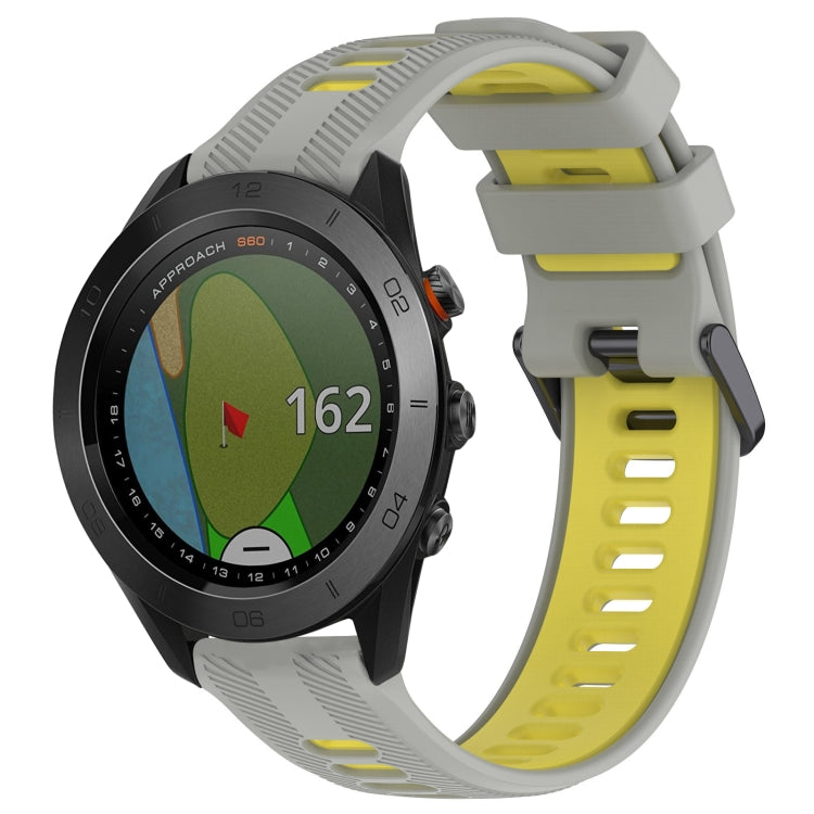 For Garmin Approach S60 Sports Two-Color Silicone Watch Band(Grey+Yellow) - Watch Bands by PMC Jewellery | Online Shopping South Africa | PMC Jewellery