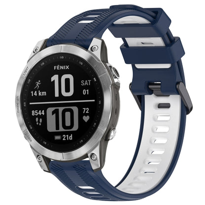 For Garmin Fenix 7 Sports Two-Color Silicone Watch Band(Midnight Blue+White) - Watch Bands by PMC Jewellery | Online Shopping South Africa | PMC Jewellery