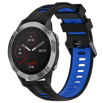 For Garmin Fenix 6 Sports Two-Color Silicone Watch Band(Black+Blue) - Watch Bands by PMC Jewellery | Online Shopping South Africa | PMC Jewellery