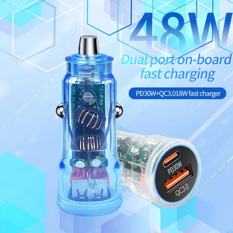P35 48W PD30W+QC3.0 18W USB Transparent Car Quick Charge(Transparent Blue) - Car Charger by PMC TechLife | Online Shopping South Africa | PMC TechLife