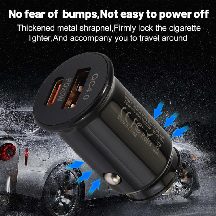 P10 Mini Style QC4.0 USB / PD20W Dual Port Car Charger(Black) - Car Charger by PMC TechLife | Online Shopping South Africa | PMC TechLife
