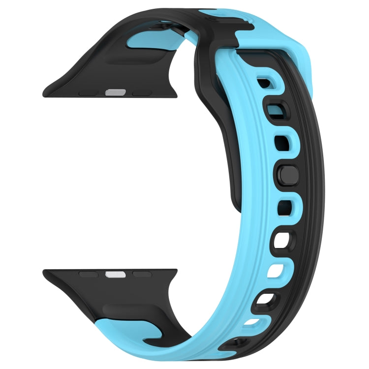 For Apple Watch 9 41mm Double Color Silicone Watch Band(Black+Blue) - free shipping - PMC TechLife - Order now!