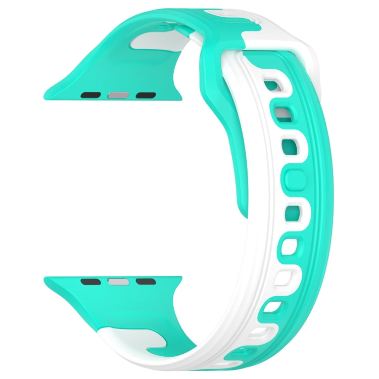 For Apple Watch SE 40mm Double Color Silicone Watch Band(Cyan+White) - Watch Bands by PMC TechLife | Online Shopping South Africa | PMC TechLife