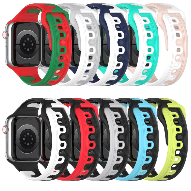 For Apple Watch 38mm Double Color Silicone Watch Band(Black+Blue) - Watch Bands by PMC TechLife | Online Shopping South Africa | PMC TechLife