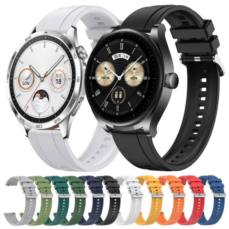 For Huawei Watch GT4 46mm Tire Pattern Silver Buckle Silicone Watch Band(Yellow) - Watch Bands by PMC TechLife | Online Shopping South Africa | PMC TechLife