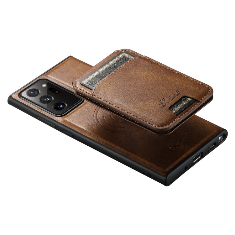 For Samsung Galaxy Note20 5G Suteni H15 MagSafe Oil Eax Leather Detachable Wallet Back Phone Case(Brown) - Galaxy Note20 Cases by Suteni | Online Shopping South Africa | PMC Jewellery