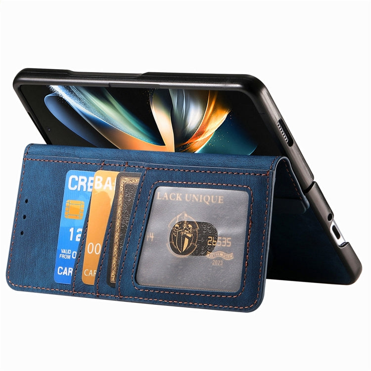 For Samsung Galaxy Z Fold4 Retro MagSafe Magnetic Zipper Wallet Leather Phone Case(Blue) - Galaxy Z Fold4 5G Cases by PMC Jewellery | Online Shopping South Africa | PMC Jewellery