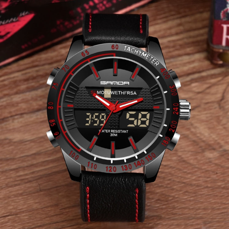 SANDA 774 Men Belt Watch Dual Display Multi Function Sports Electronic Watch Fashion Trend Leisure Waterproof Luminous Watch(Red) - Sport Watches by SANDA | Online Shopping South Africa | PMC Jewellery | Buy Now Pay Later Mobicred