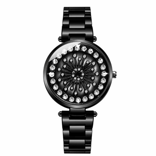 SANDA 1017 Lady Watch All Over The Sky Star 360 Degree Rotating Watch Diamond Steel Band Women Watch(Black) - Alloy Watches by SANDA | Online Shopping South Africa | PMC Jewellery | Buy Now Pay Later Mobicred