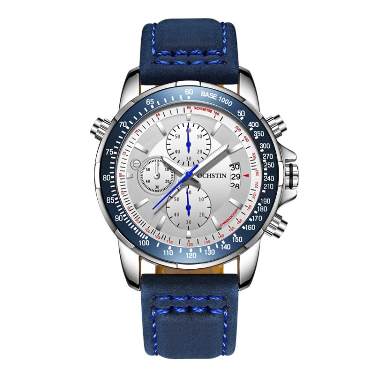 OCHSTIN 6125B Quartz Watch Night Light Waterproof Watch Timing Multi Function Men Watch(Blue) - Leather Strap Watches by OCHSTIN | Online Shopping South Africa | PMC Jewellery | Buy Now Pay Later Mobicred