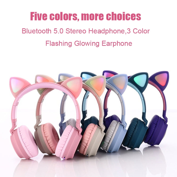 BT028C Cute Cat Ear Bluetooth 5.0 Headphones Foldable On-Ear Stereo Wireless Headset Headphone with Mic / LED Light / FM Radio / TF Card(Green) - Headset & Headphone by PMC Jewellery | Online Shopping South Africa | PMC Jewellery