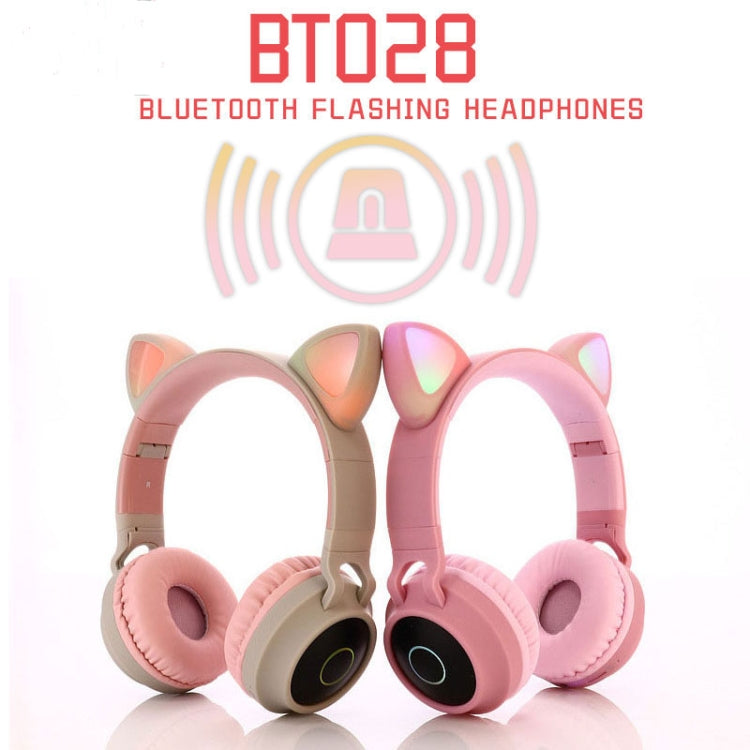 BT028C Cute Cat Ear Bluetooth 5.0 Headphones Foldable On-Ear Stereo Wireless Headset Headphone with Mic / LED Light / FM Radio / TF Card(Green) - Headset & Headphone by PMC Jewellery | Online Shopping South Africa | PMC Jewellery