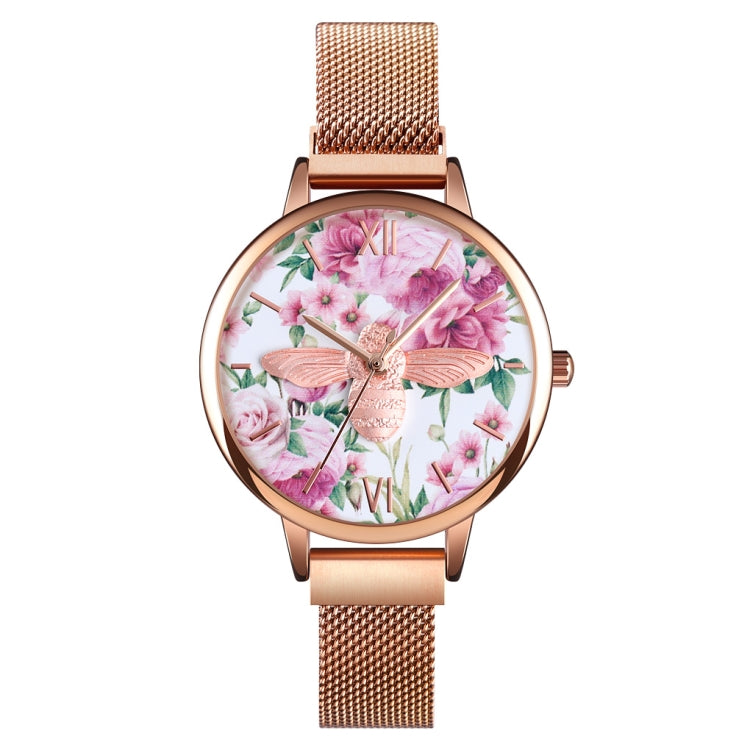 Skmei 9212 Fashion Lady Quartz Watch Student Female Temperament Waterproof Magnetic Suction Net Belt Watch(Flower Color) - Alloy Watches by SKMEI | Online Shopping South Africa | PMC Jewellery | Buy Now Pay Later Mobicred