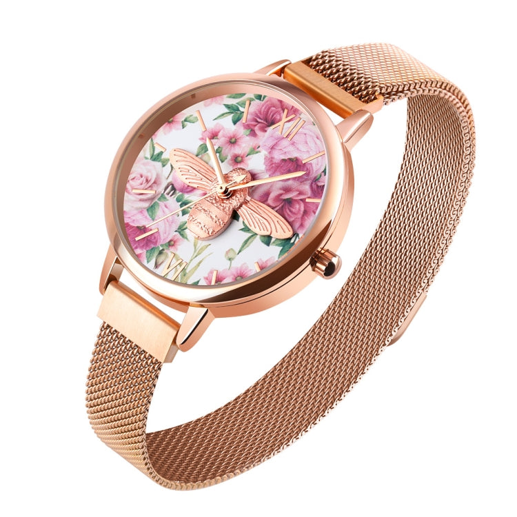 Skmei 9212 Fashion Lady Quartz Watch Student Female Temperament Waterproof Magnetic Suction Net Belt Watch(Flower Color) - Alloy Watches by SKMEI | Online Shopping South Africa | PMC Jewellery | Buy Now Pay Later Mobicred