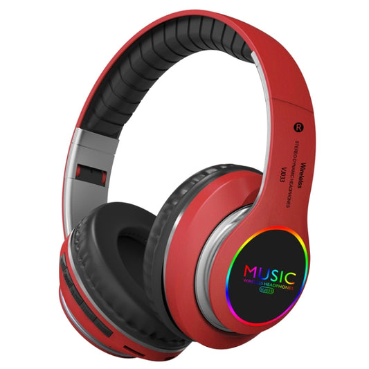 VJ033 Multi-function Upgrade Bluetooth 5.0 Headset Stereo Wireless LED Microphone FM Radio Headset(Red) - Headset & Headphone by PMC Jewellery | Online Shopping South Africa | PMC Jewellery