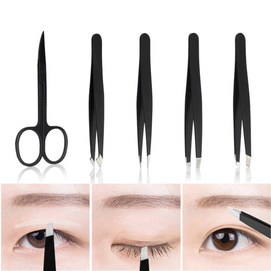 5 PCS / Set Eyebrow Beauty Tools Eyebrow Tweezers Vlip(Black) - Tools by PMC Jewellery | Online Shopping South Africa | PMC Jewellery