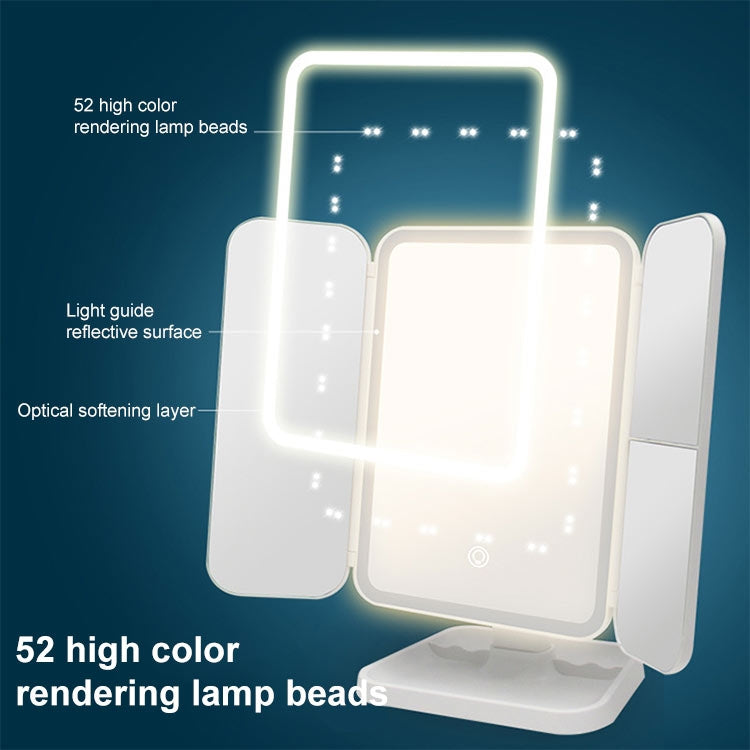 Simple & Stylish LED Three-Fold Square Makeup Mirror, Specification:Charging Model Three-color Light(White) - Mirror by PMC Jewellery | Online Shopping South Africa | PMC Jewellery