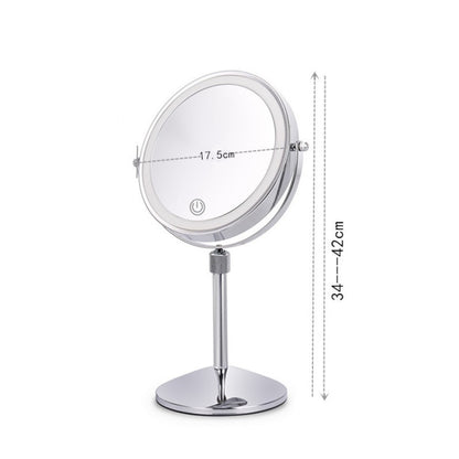 Desktop Double-SidedRound LED Luminous Makeup Mirror Liftable Magnifying Mirror, Specification:Plane + 5 Times Magnification(7-inch Battery Model) - Mirror by PMC Jewellery | Online Shopping South Africa | PMC Jewellery