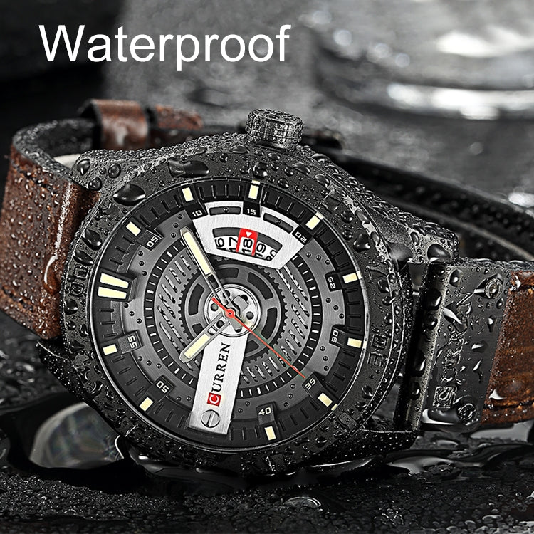 CURREN M8301 Men Military Sports Watch Quartz Date Clock Leather Wristwatch(black case orange) - Leather Strap Watches by CURREN | Online Shopping South Africa | PMC Jewellery | Buy Now Pay Later Mobicred