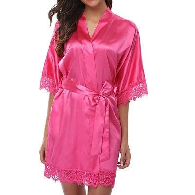 Half Sleeve Robe Women Faux Silk Pajama Sexy Night Dress, Size:L(Rose Red) - Pajamas & Bathrobe by PMC Jewellery | Online Shopping South Africa | PMC Jewellery